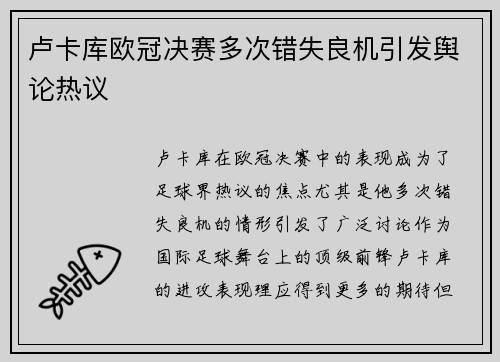 卢卡库欧冠决赛多次错失良机引发舆论热议